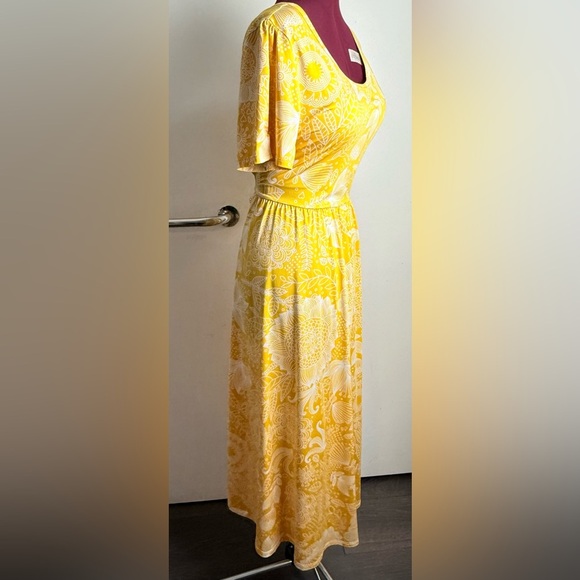 LuLaRoe Yellow White Sundress Midi Casual - Picture 4 of 9